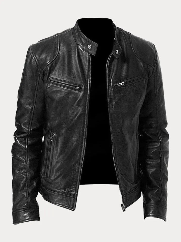 Mens Leather Zip Front Cafe Racer Jacket