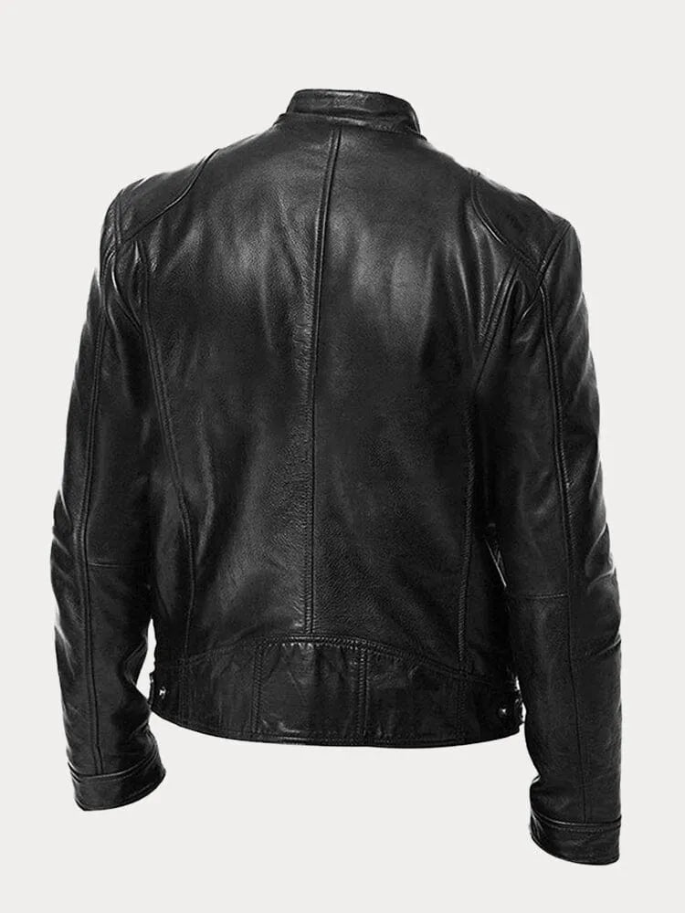 Mens Leather Zip Front Cafe Racer Jacket