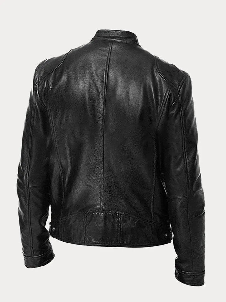 Mens Leather Zip Front Cafe Racer Jacket