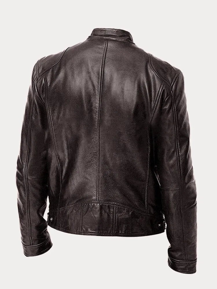Mens Leather Zip Front Cafe Racer Jacket