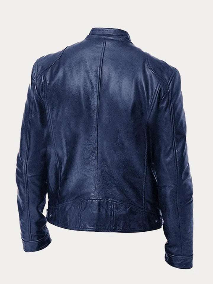 Mens Leather Zip Front Cafe Racer Jacket