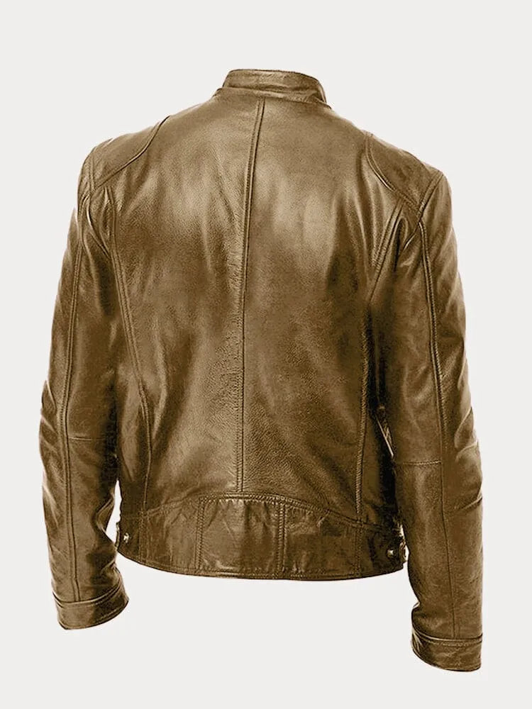 Mens Leather Zip Front Cafe Racer Jacket