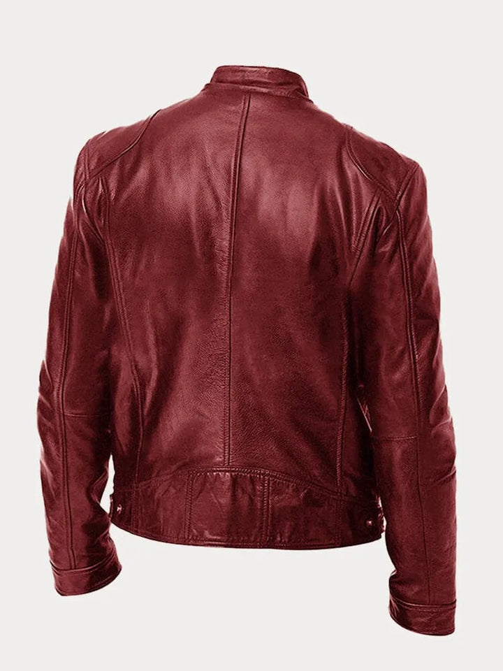 Mens Leather Zip Front Cafe Racer Jacket