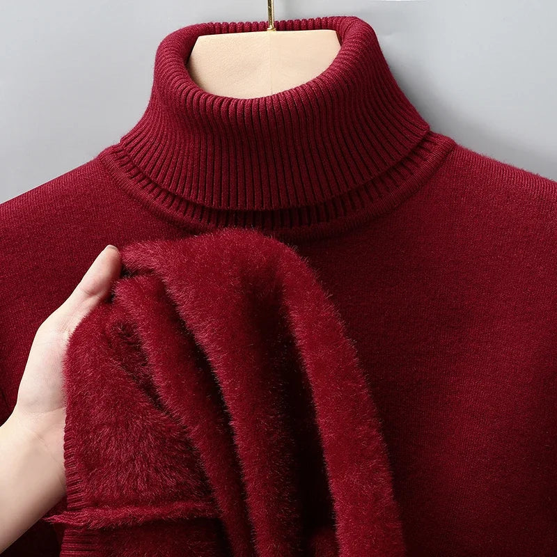 Mens Fleece Lined Turtleneck Jumper