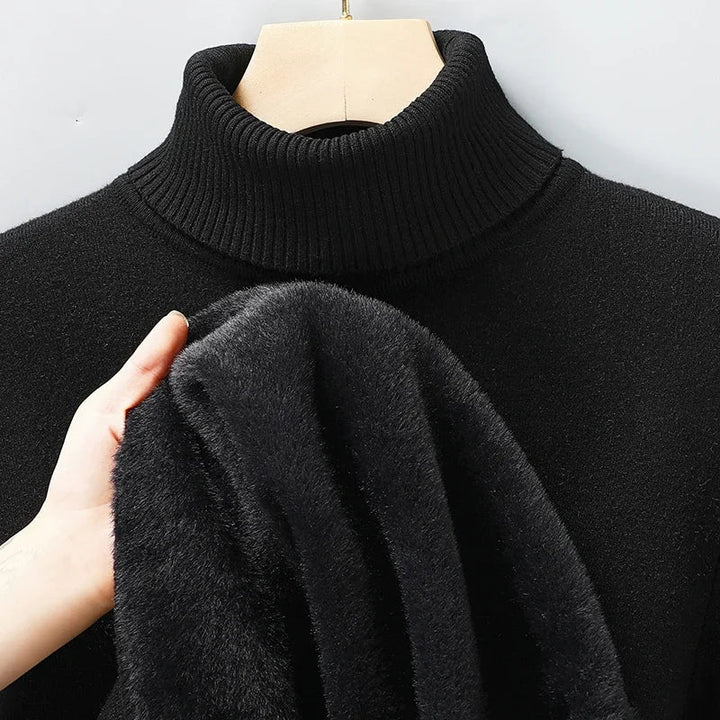 Mens Fleece Lined Turtleneck Jumper