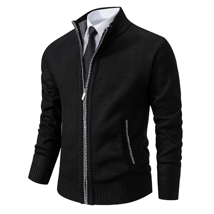 Mens Stand Collar Zip Up Knit Cardigan