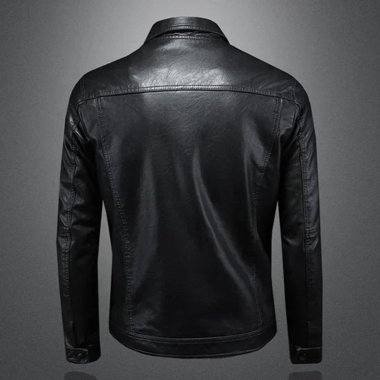 Mens Collared Leather Trucker Jacket