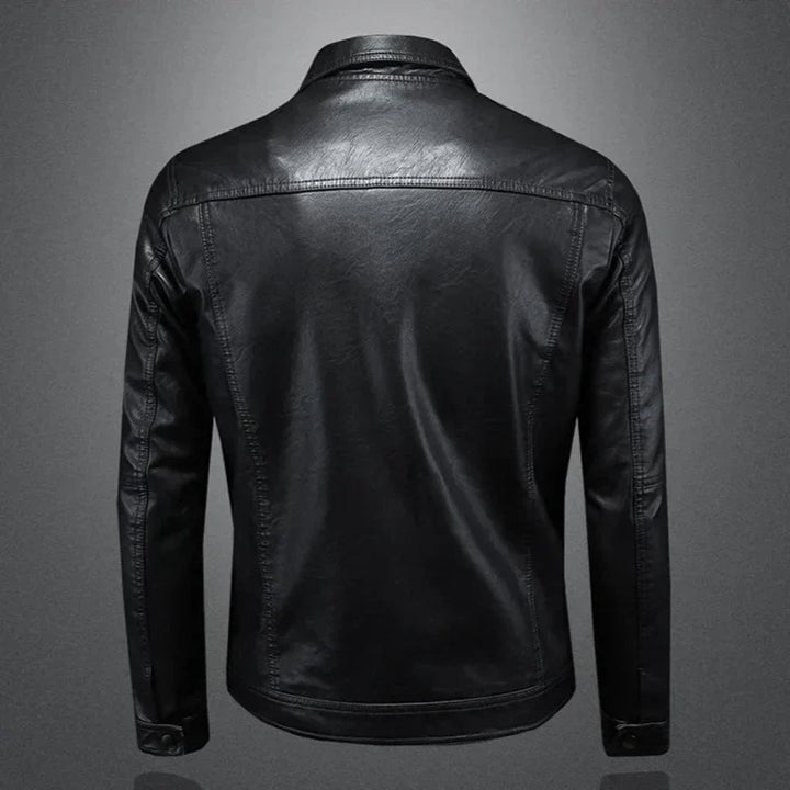 Mens Collared Leather Trucker Jacket