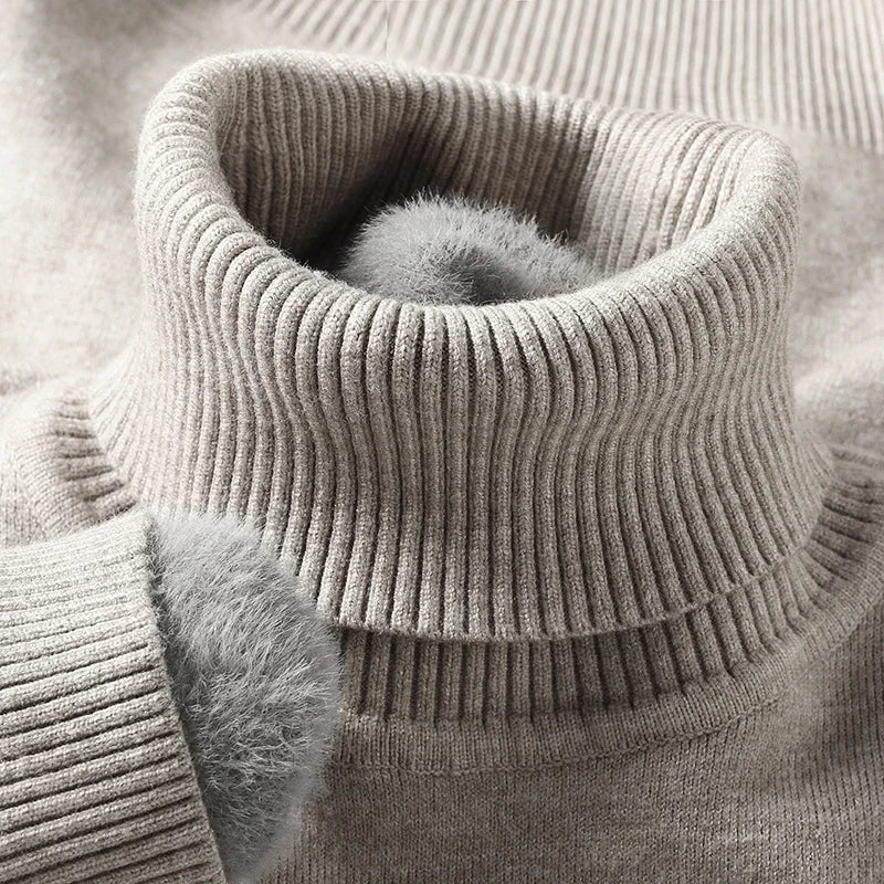 Mens Fleece Lined Turtleneck Jumper