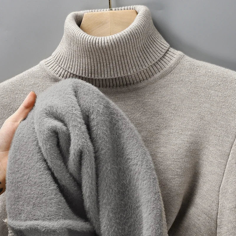 Mens Fleece Lined Turtleneck Jumper