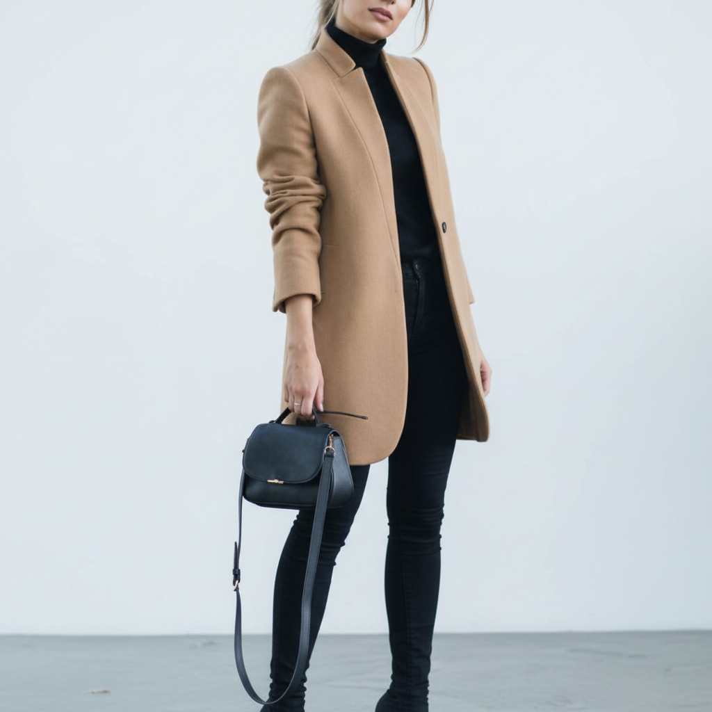 Womens Wool Blend Stand Collar Coat