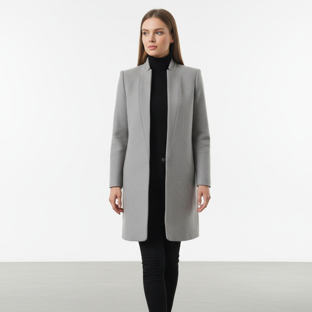 Womens Wool Blend Stand Collar Coat
