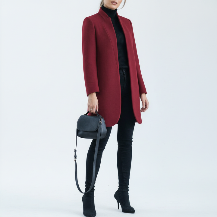 Womens Wool Blend Stand Collar Coat