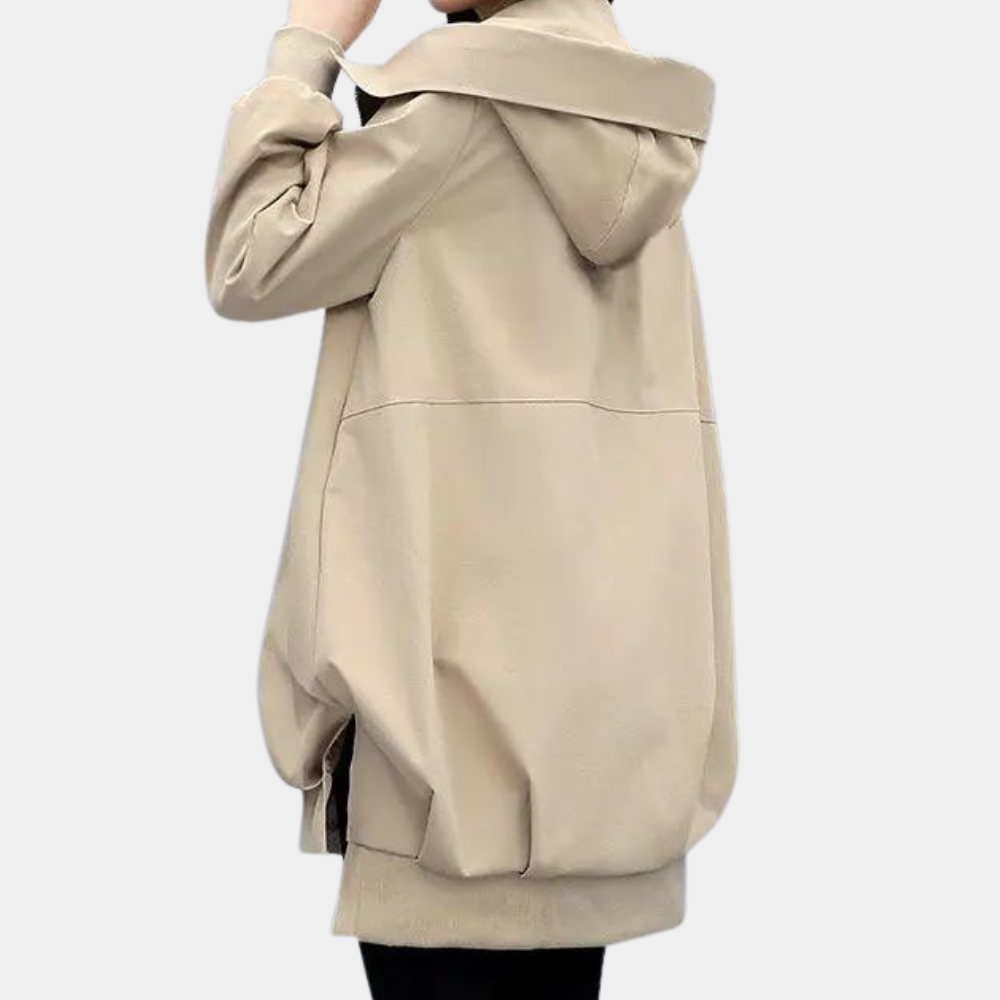 Womens Stand Collar Hooded Trench Coat