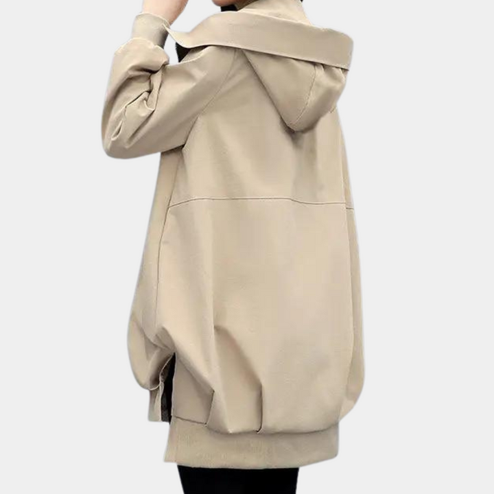 Womens Stand Collar Hooded Trench Coat