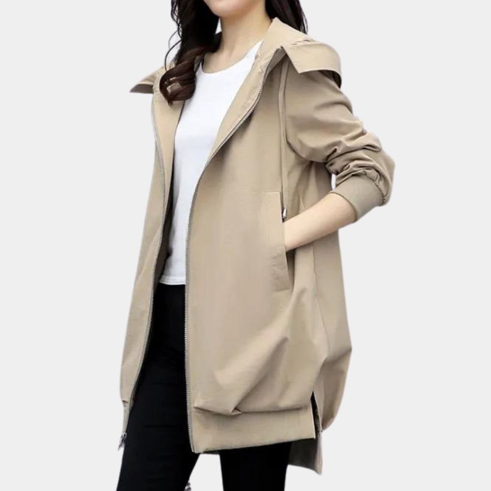 Womens Stand Collar Hooded Trench Coat