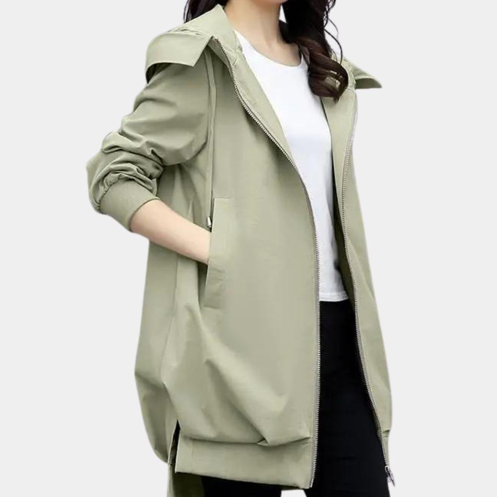 Womens Stand Collar Hooded Trench Coat