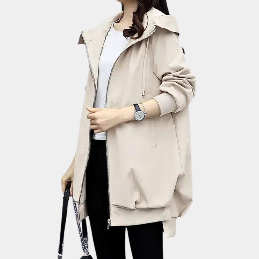 Womens Stand Collar Hooded Trench Coat