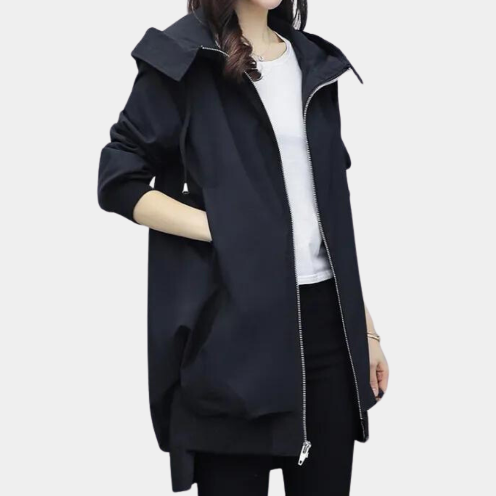 Womens Stand Collar Hooded Trench Coat