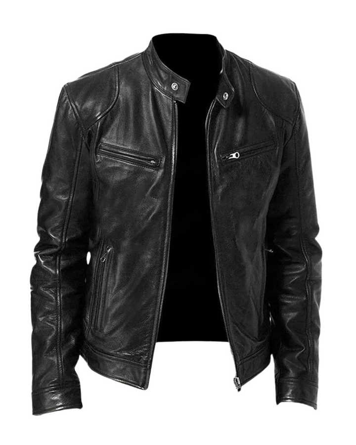 Mens Leather Zip Front Cafe Racer Jacket