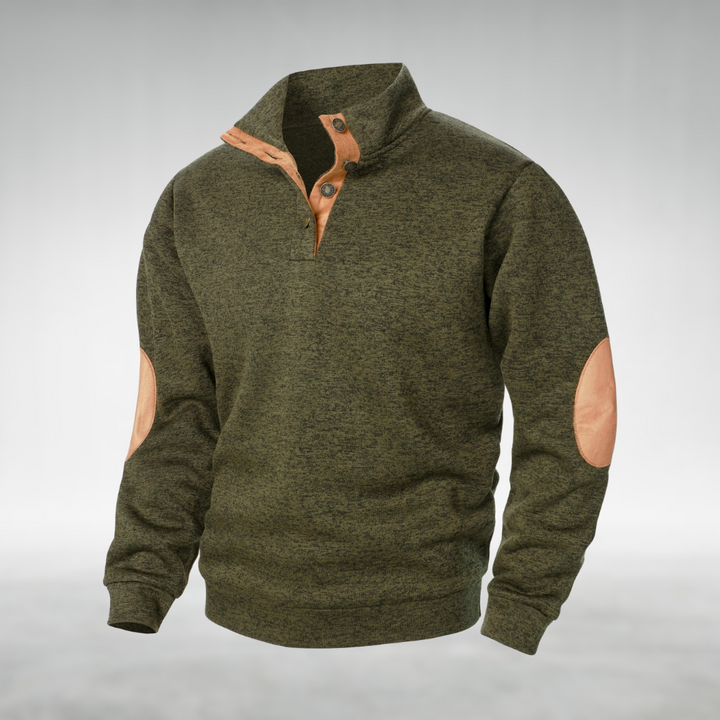 Mens Elbow Patch Button Collar Jumper