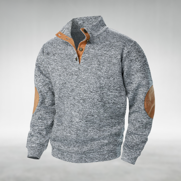 Mens Elbow Patch Button Collar Jumper