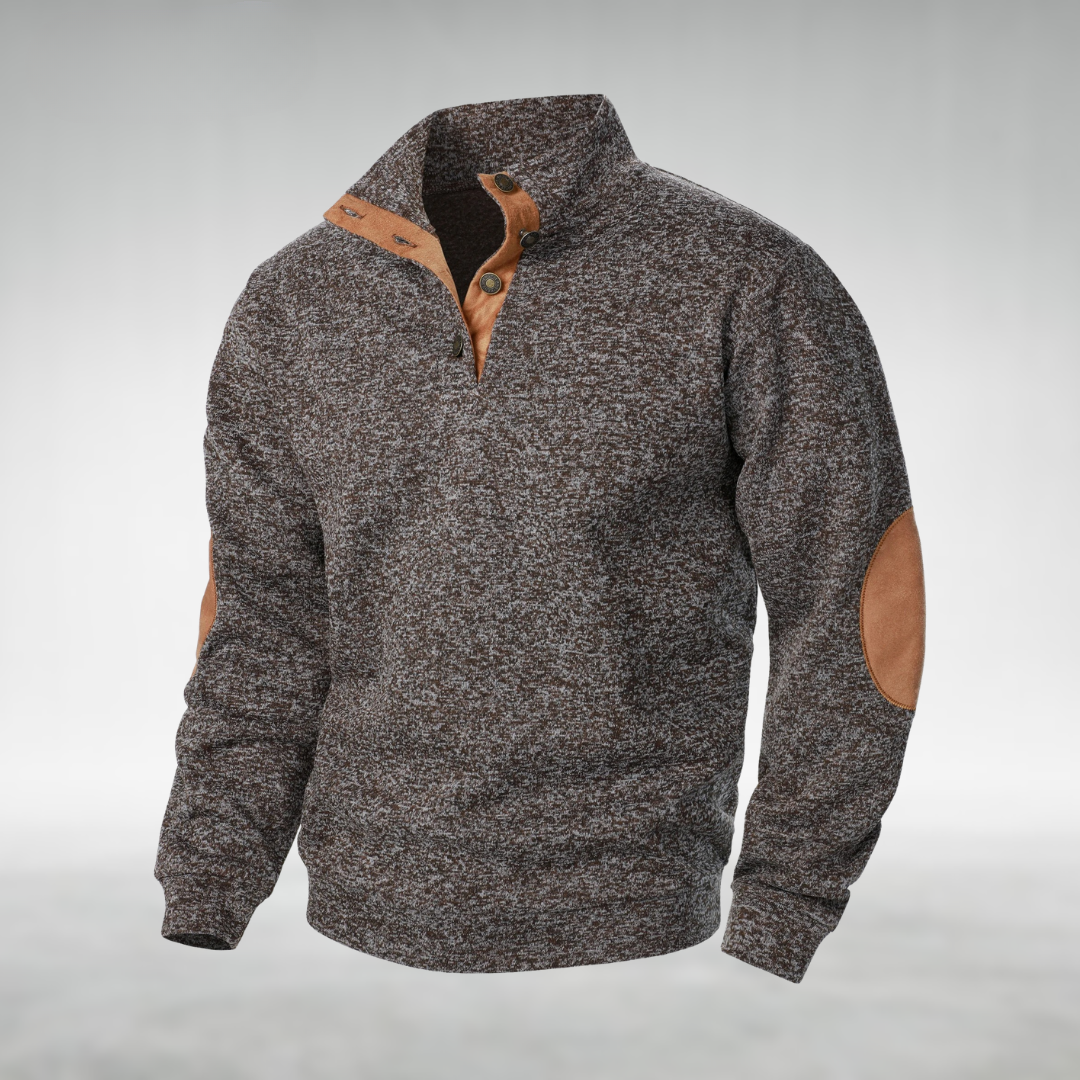Mens Elbow Patch Button Collar Jumper