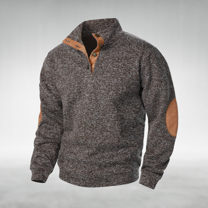Mens Elbow Patch Button Collar Jumper