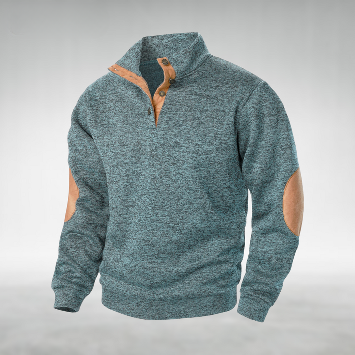 Mens Elbow Patch Button Collar Jumper