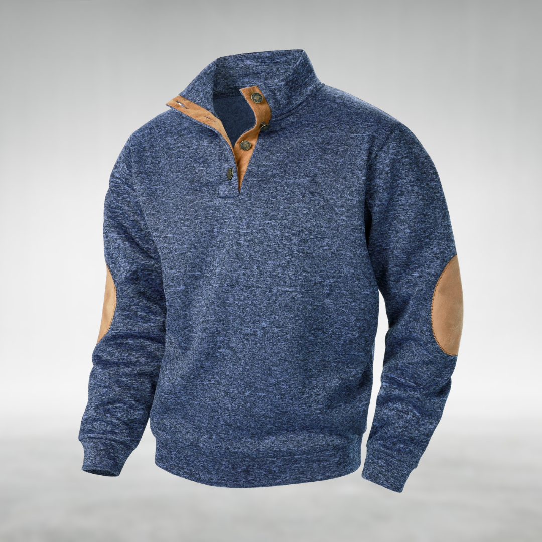 Mens Elbow Patch Button Collar Jumper