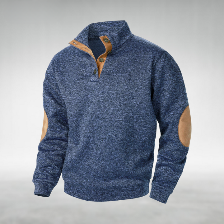 Mens Elbow Patch Button Collar Jumper