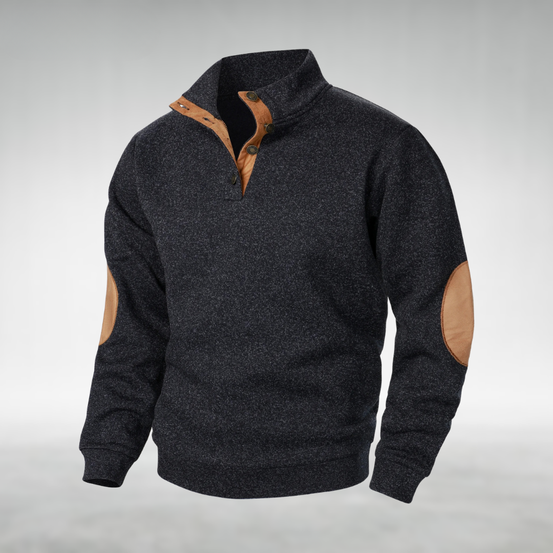 Mens Elbow Patch Button Collar Jumper