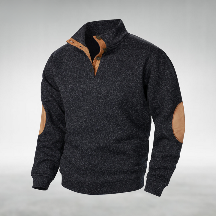 Mens Elbow Patch Button Collar Jumper