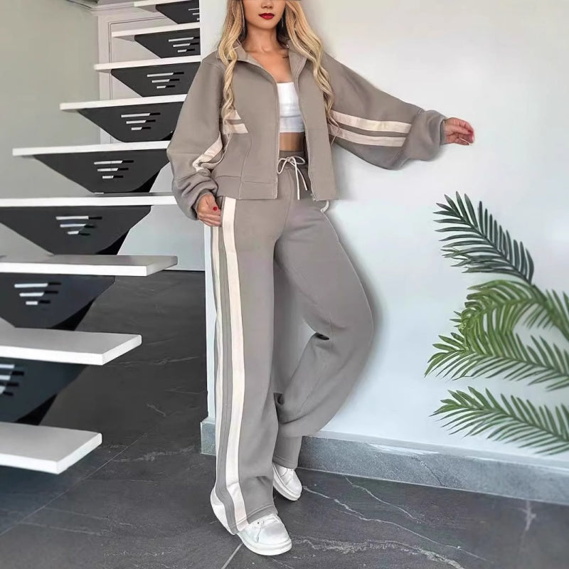 Womens Zip Front Casual Ribbed Cuff Tracksuit