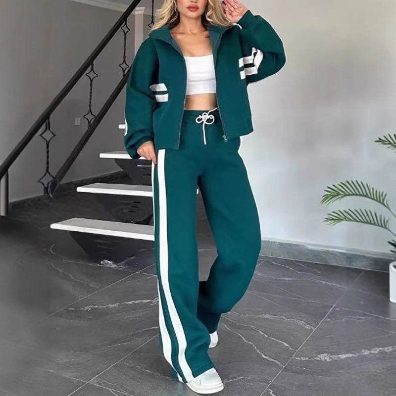 Womens Zip Front Casual Ribbed Cuff Tracksuit