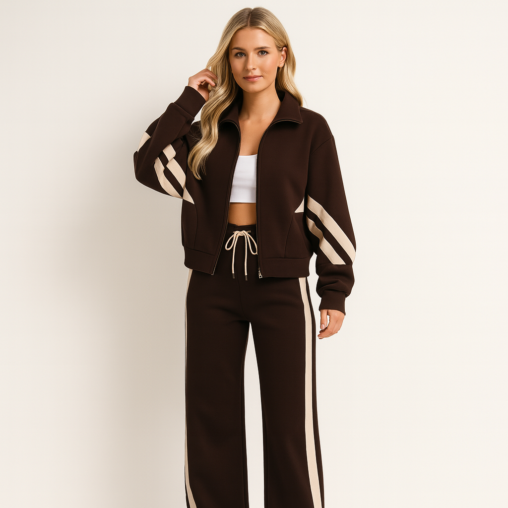 Womens Zip Front Casual Ribbed Cuff Tracksuit