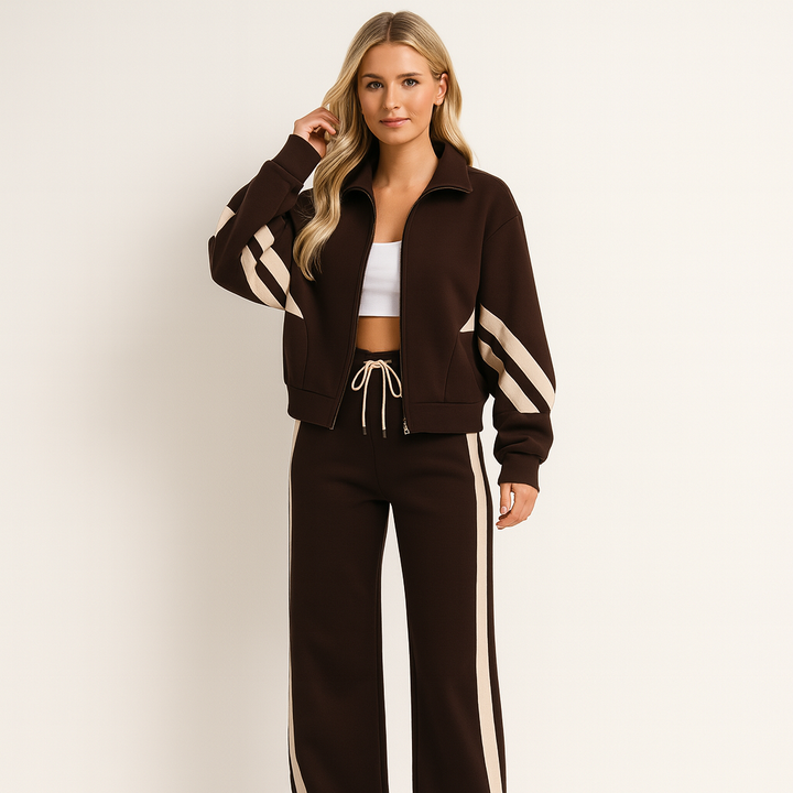 Womens Zip Front Casual Ribbed Cuff Tracksuit