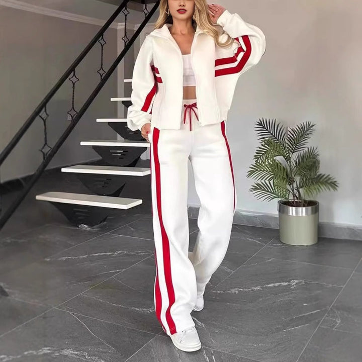 Womens Zip Front Casual Ribbed Cuff Tracksuit