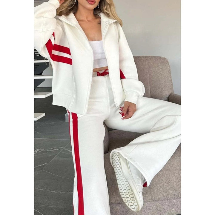 Womens Zip Front Casual Ribbed Cuff Tracksuit