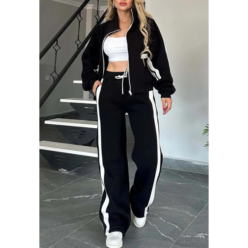 Womens Zip Front Casual Ribbed Cuff Tracksuit