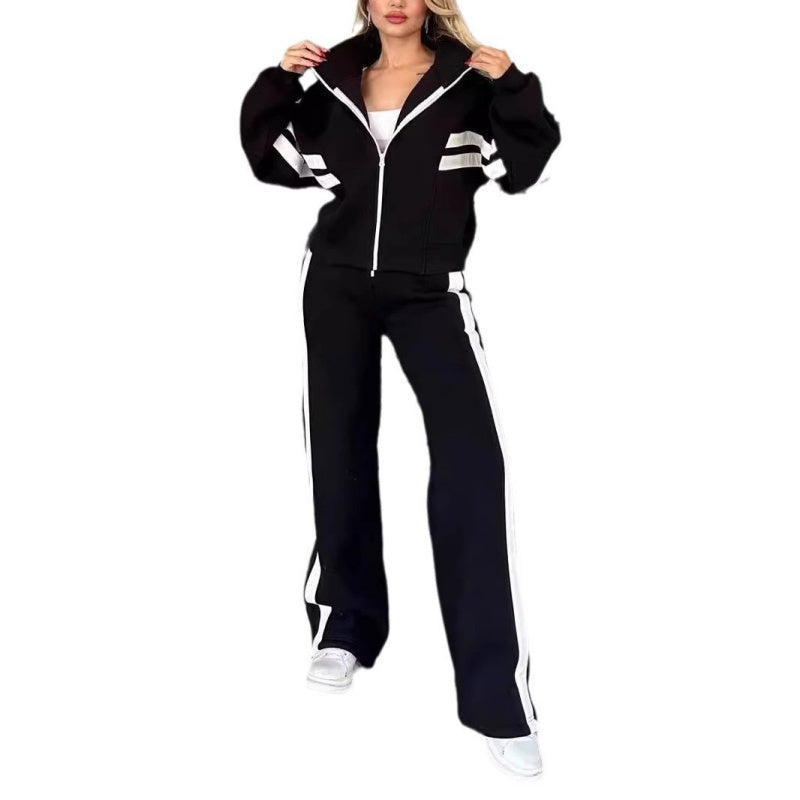 Womens Zip Front Casual Ribbed Cuff Tracksuit