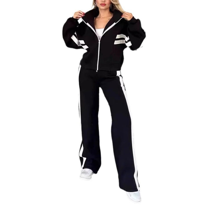 Womens Zip Front Casual Ribbed Cuff Tracksuit