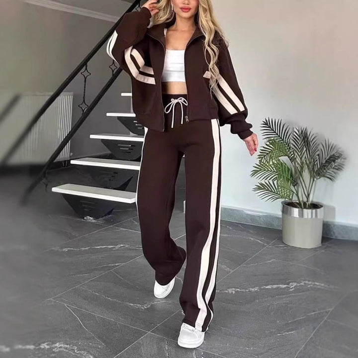 Womens Zip Front Casual Ribbed Cuff Tracksuit