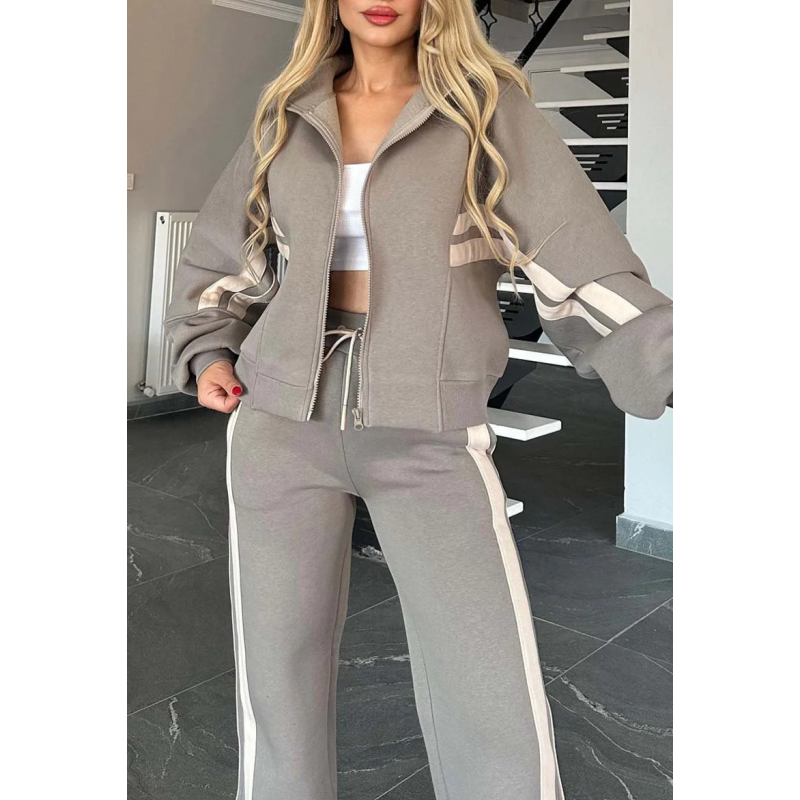 Womens Zip Front Casual Ribbed Cuff Tracksuit
