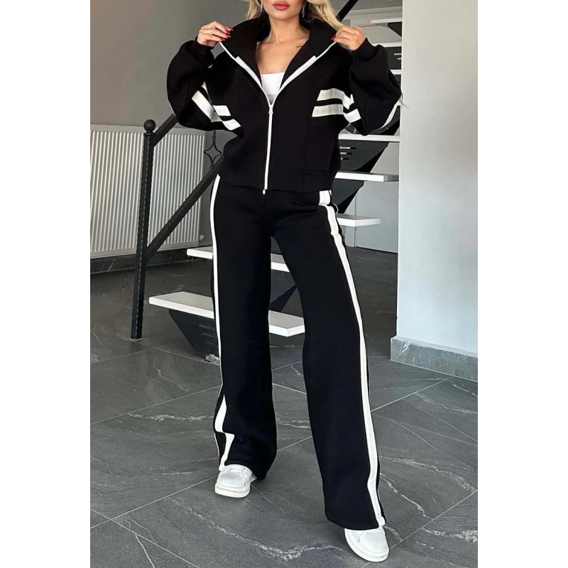 Womens Zip Front Casual Ribbed Cuff Tracksuit
