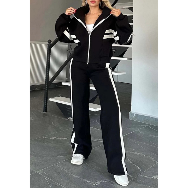 Womens Zip Front Casual Ribbed Cuff Tracksuit