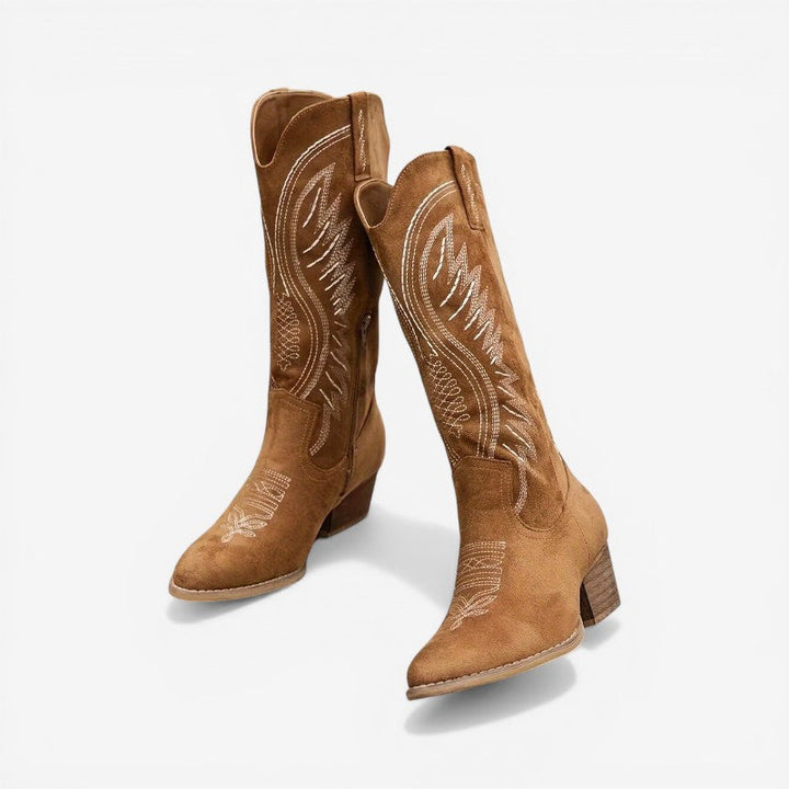 Womens Faux Suede Zip Front Heeled Boots
