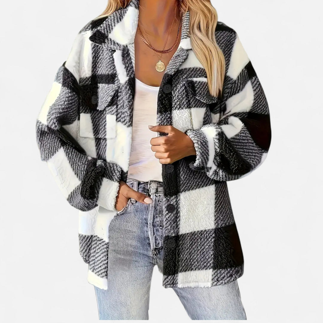 Womens Checked Plush Lined Winter Shacket