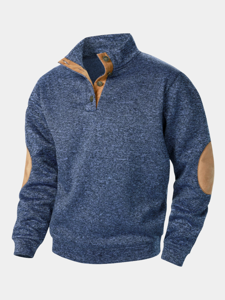 Mens Elbow Patch Button Collar Jumper