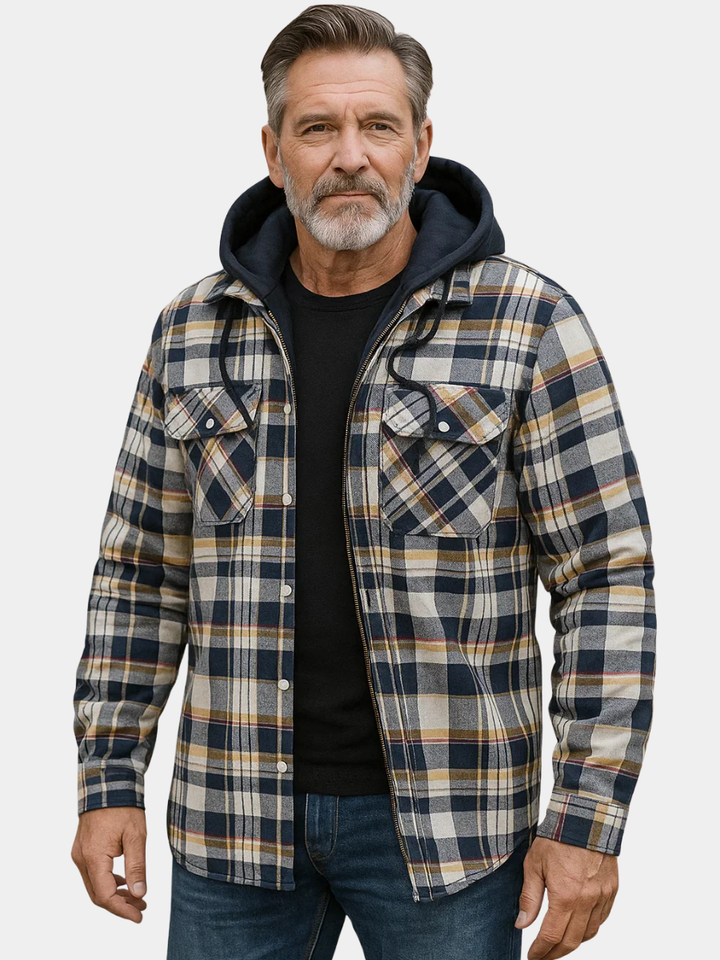 Mens Hooded Checked Flannel Shirt Jacket